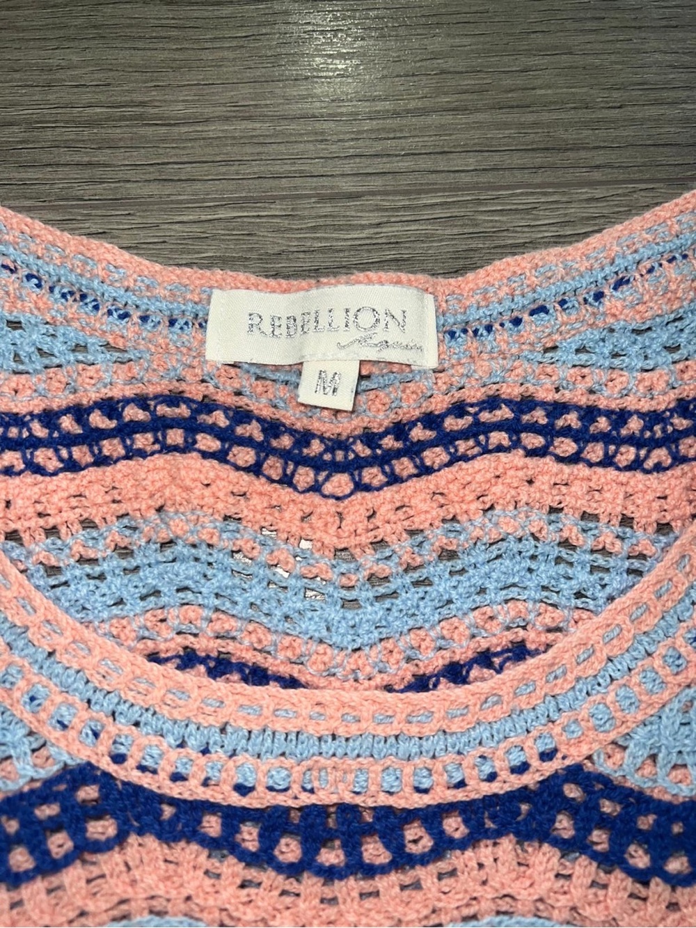 Striped Crochet Crop Top in Pink and Blue - Picture 3 of 3